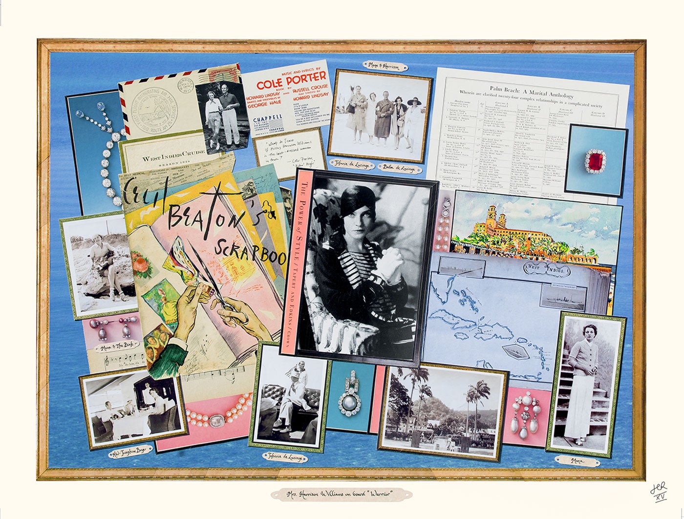 Los collages de Jean-Charles de Ravenel combinan viejas tarjetas, portadas de revistas y fotograf&iacute;as personales, entre otros objetos, y crean un trabajo anclado en el pasado pero, a su vez, totalmente nuevo. Aqu&iacute; puede observarse su obra <em>Mrs. Harrison Williams On Board &ldquo;Warrior&rdquo;.</em> Haga clic en la galer&iacute;a para ver m&aacute;s im&aacute;genes