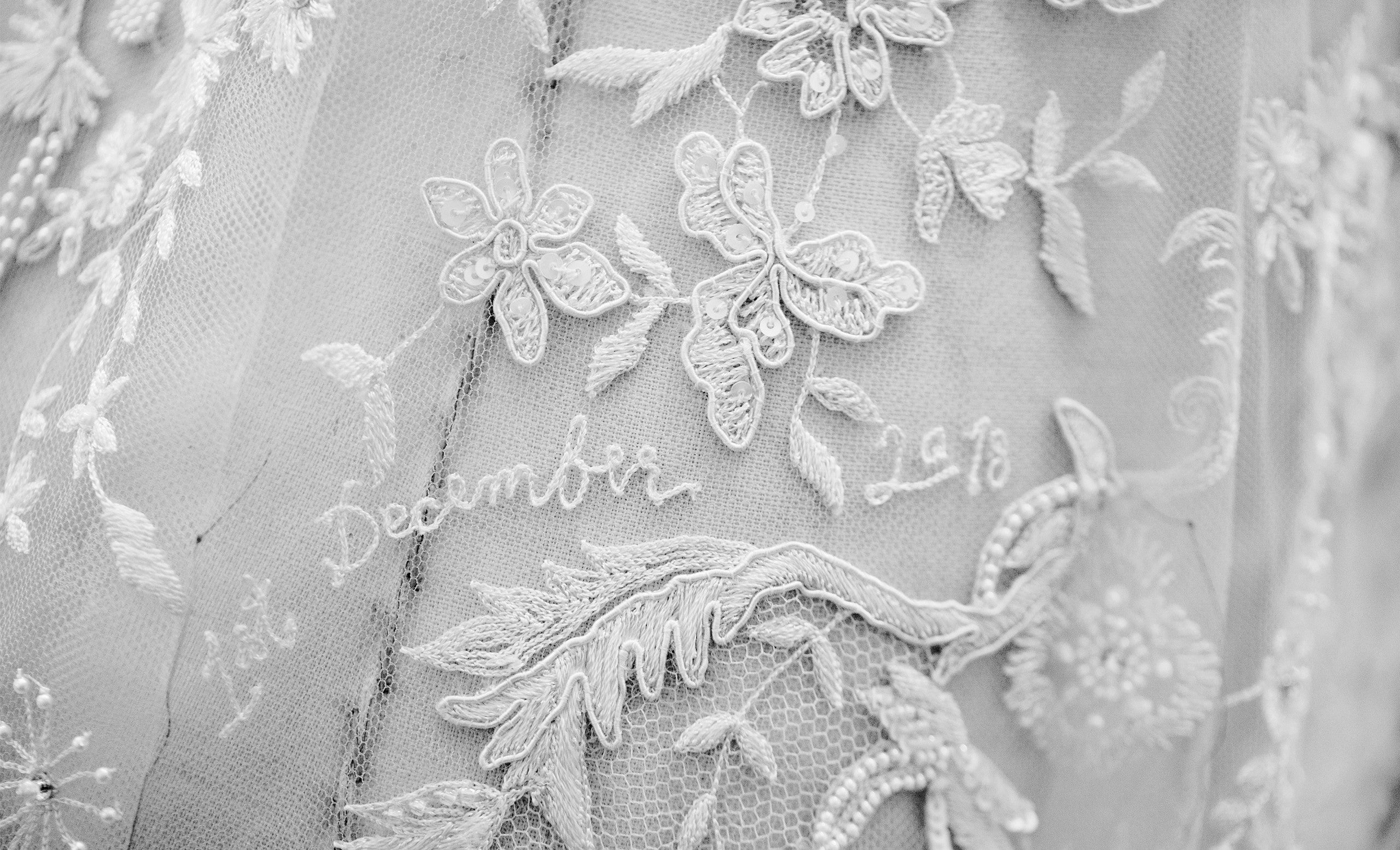 At Priyanka&rsquo;s request, eight special words and phrases were incorporated into the embroidery pattern of the coat, including "Hope" and "Compassion," as well as a Hindu mantra, &ldquo;Om Namaha Shivay,&rdquo; and &ldquo;December 1, 2018,&rdquo; the date of the ceremony