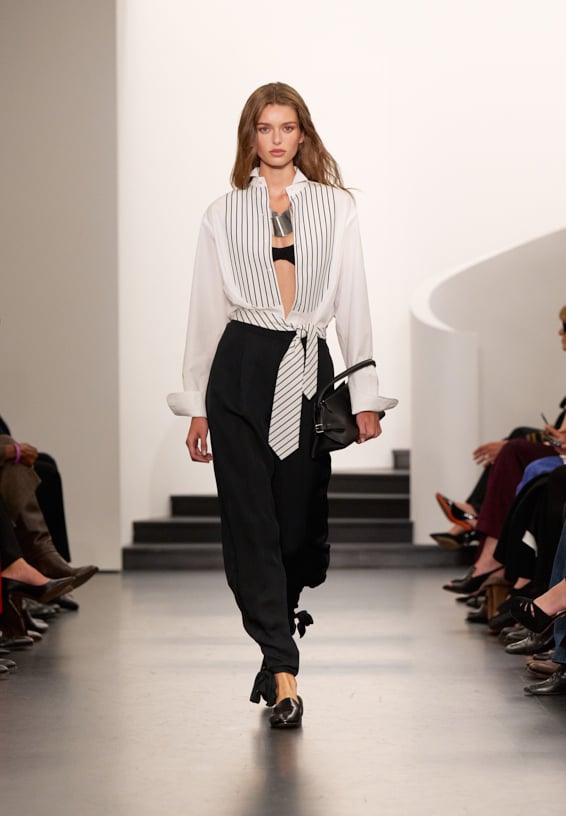 A look from Ralph Lauren’s Fall 2025 runway show shown on model.