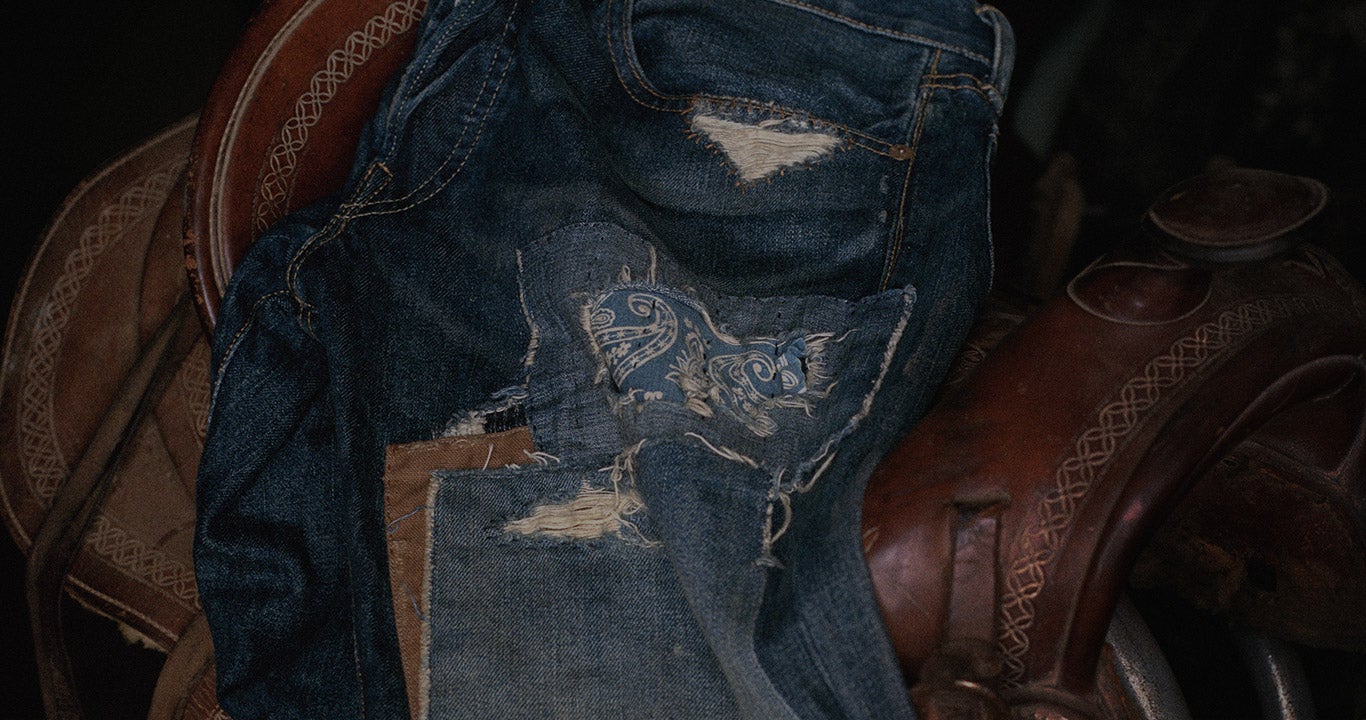 Horse saddle & distressed denim
