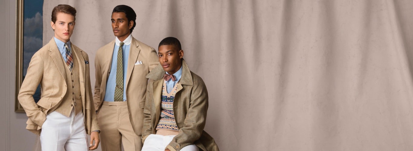 Three men in lightweight Polo spring tailoring